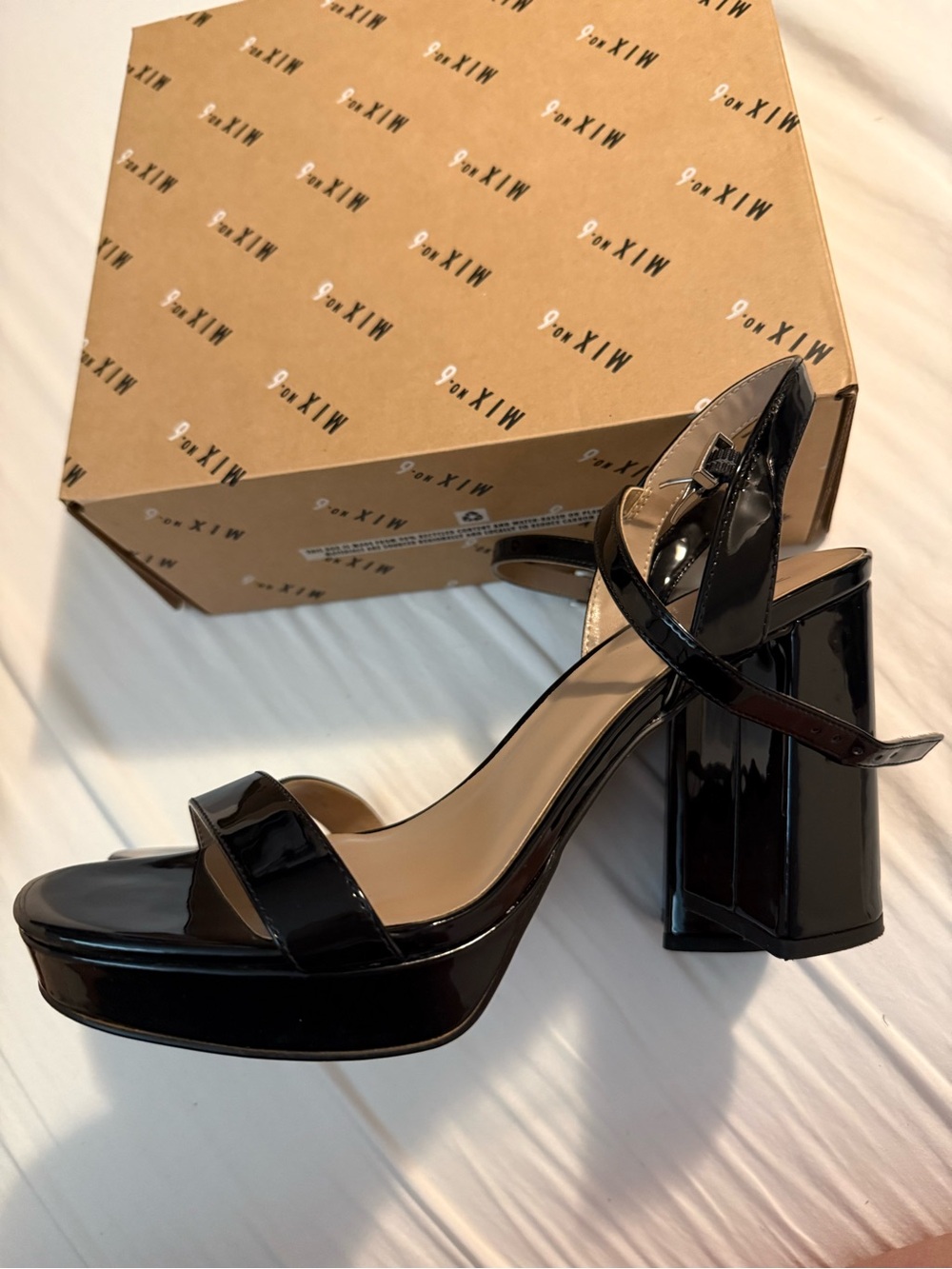 Mix No. 6 Black Patent Platform Block Heel Sandals